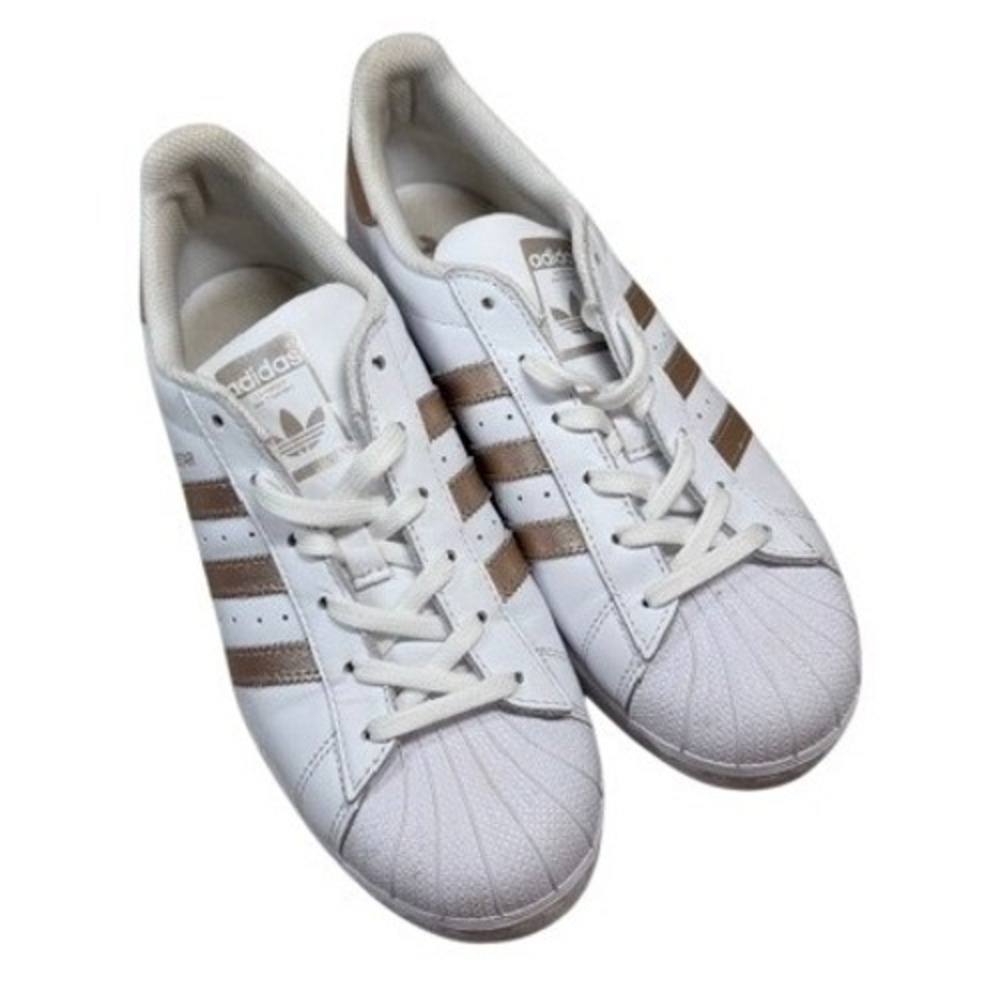 Adidas Superstar Womens‎ White Rose Gold Metallic Shell Toe Sneakers Size 7